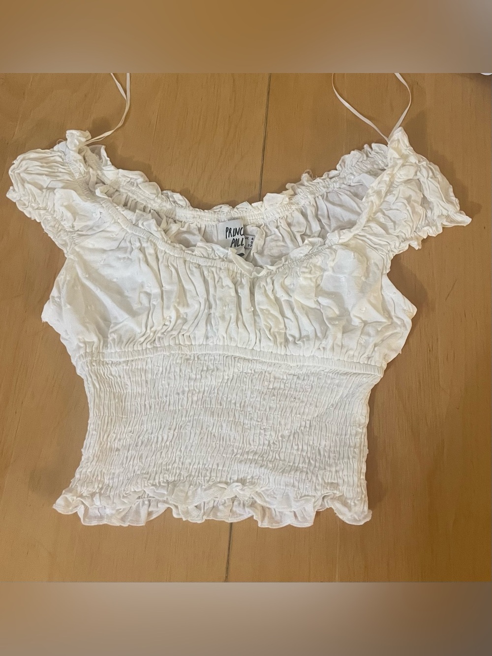 Princess Polly White Smocked Ruffle Crop Top